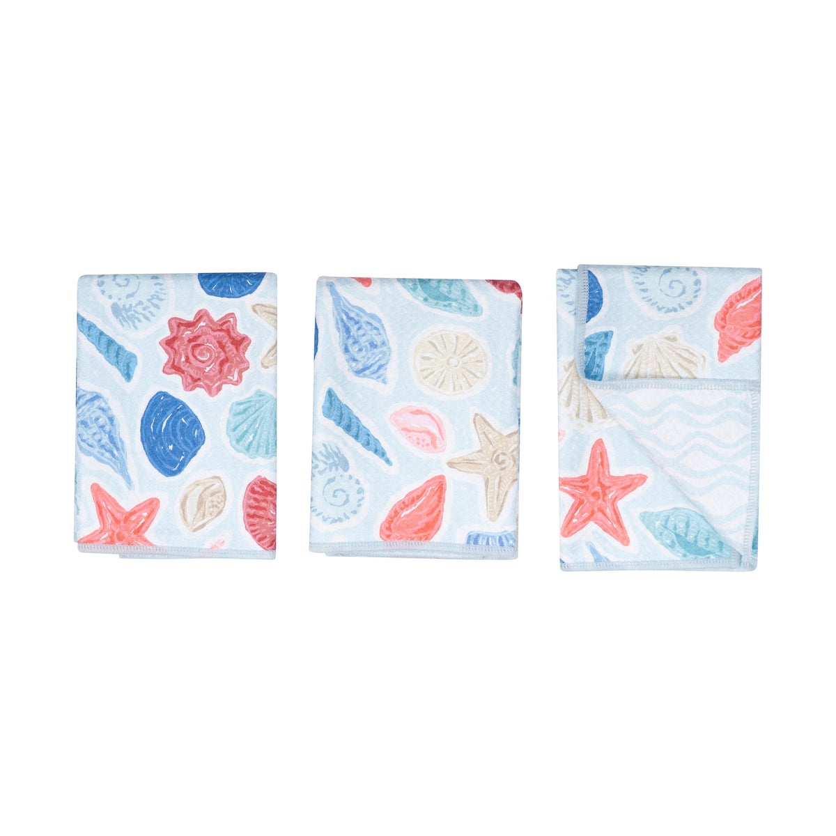 Mighty Mini Towel (Set of 3) Reversible - Iris &amp; Sea Seashell