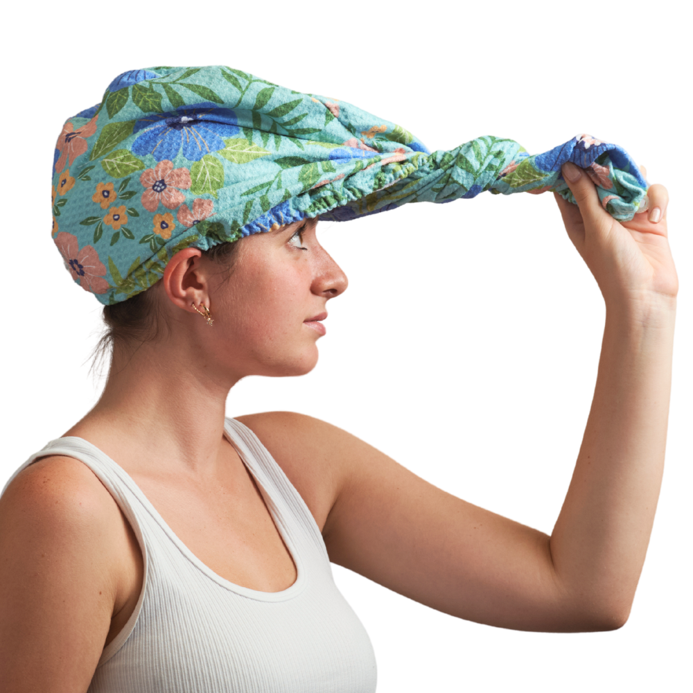 Hair Towel Wrap - Garden in Turquoise