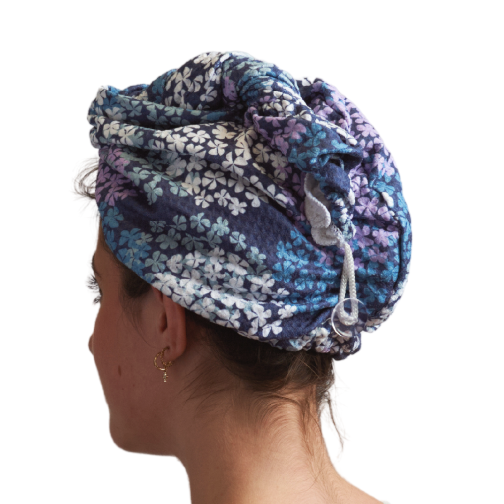 Hair Towel Wrap - Hydrangea in Navy