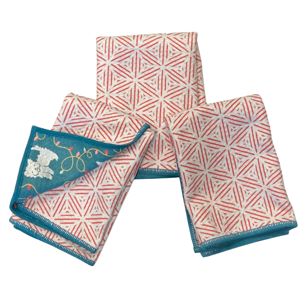 Mighty Mini Towel (Set of 3) Reversible - Nuthatch Deck the Paws kitchen towels Once Again Home Co.   